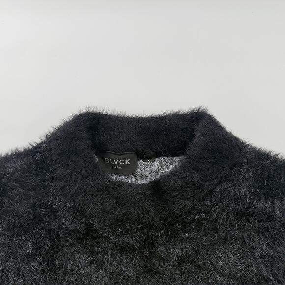 Blvck Paris Fuzzy Mohair Sweater Black White Striped Crewneck Pullover NWOT S - Picture 4 of 5